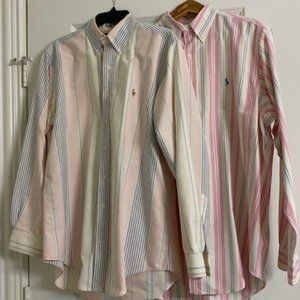 Lot of 2 RALPH LAUREN Polo L/S Pastel Stripe COTTON Button-down Shirts * 16 / 34